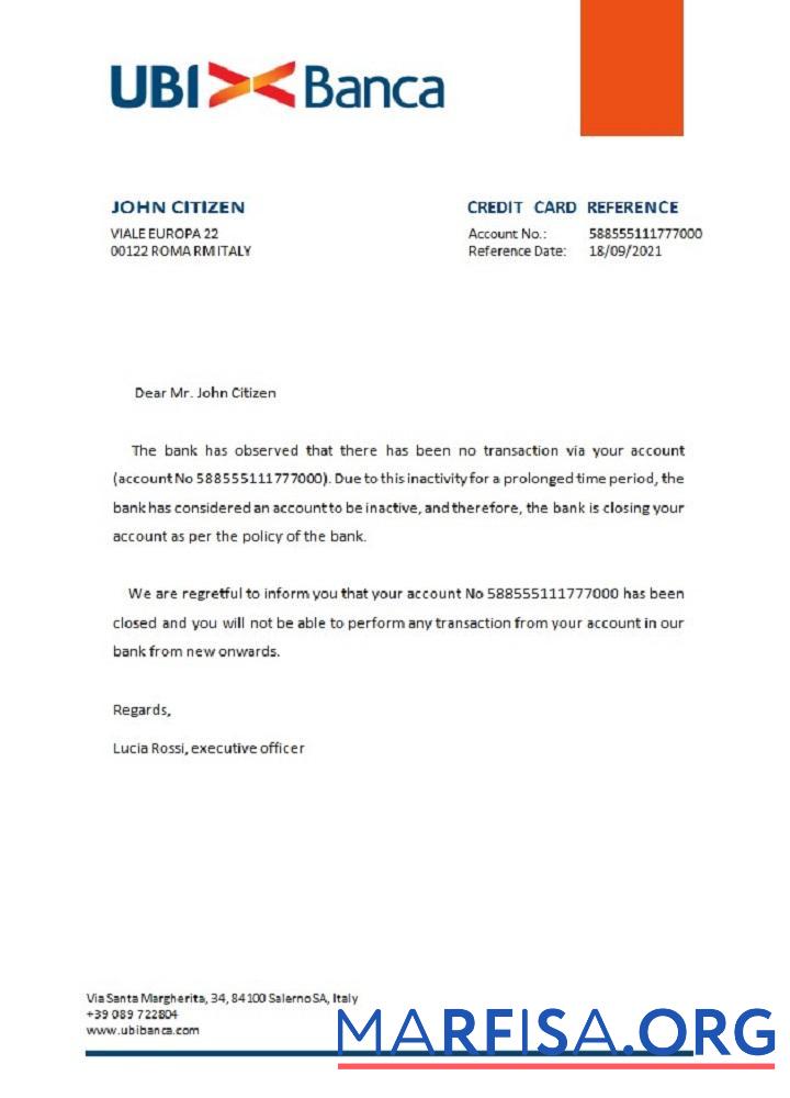 Realistic Italy Ubi Banca closure reference real example